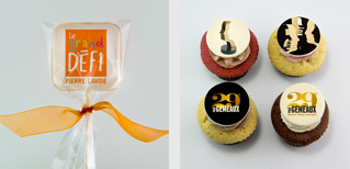 Cupcake et biscuits avec impression comestible comme cadeaux corporatifs