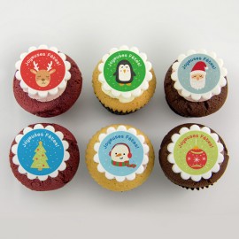 Les cupcakes à motifs de Noël : Père Noël, renne, sapin et pingouin