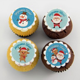 Les cupcakes à motifs de Noël : Père Noël, renne et bonhomme