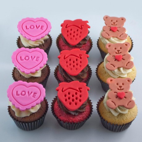 Valentine cupcakes – Heart, Bear, Strawberry